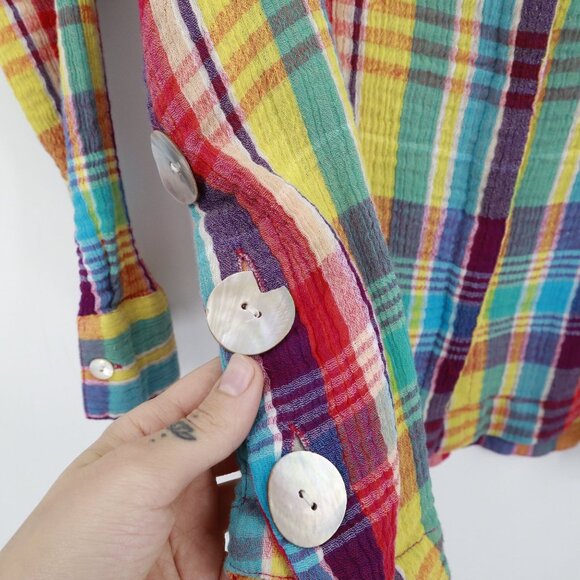 Soft Surroundings Plaid Shirt Women XL Multi Boho Eclectic Whimsical Playful Mod - Picture 11 of 16